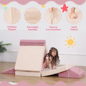 GudoInsole Play Couch Sofa for Kids 9PCS Sectional Sofa Playroom Imaginative Furniture for Creative Kids Girls and Boys Bedroom (Pink)