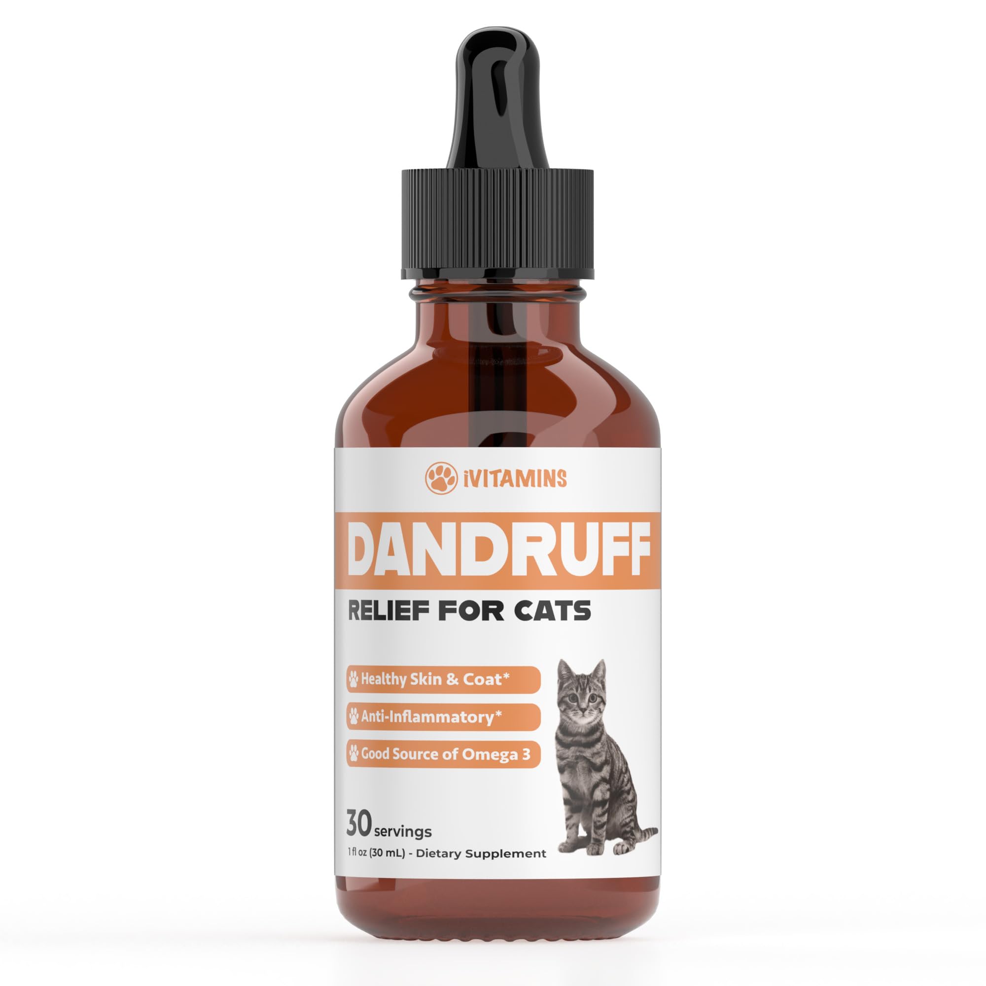 Cat Dandruff Treatment | Naturally Supports a Health Skin & Coat Health | Omega 3 for Cats | Cat Itchy Skin Relief | Allergy Relief for Cats | Cat Itchy Skin Relief | 1 fl oz