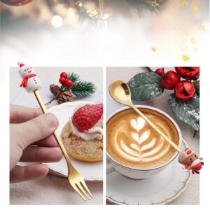 Christmas Coffee Spoons Coffee Stirrers Cake spoon Premium Stainless Steel Ice Tea Spoons, Ice Cream Spoon, Cocktail Stirring Spoons Set of 4（Gold Color）