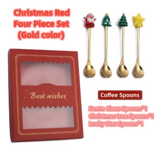 Christmas Coffee Spoons Coffee Stirrers Cake spoon Premium Stainless Steel Ice Tea Spoons, Ice Cream Spoon, Cocktail Stirring Spoons Set of 4（Gold Color）