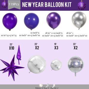 yeewaka chrome purple silver disco balloon garland arch kit 120pcs dark purple & metallic purple balloons with disco ball star balloons for birthday 2024 New year eve prom party decorations