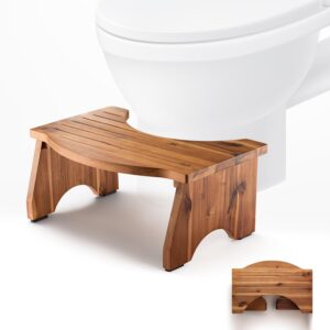 holana acacia poop stool for bathroom adults - 7.2" squatting toilet stool for kids - pooping stool squat with anti slip layer - bathroom stools for sitting/travel (acacia wood foldable)