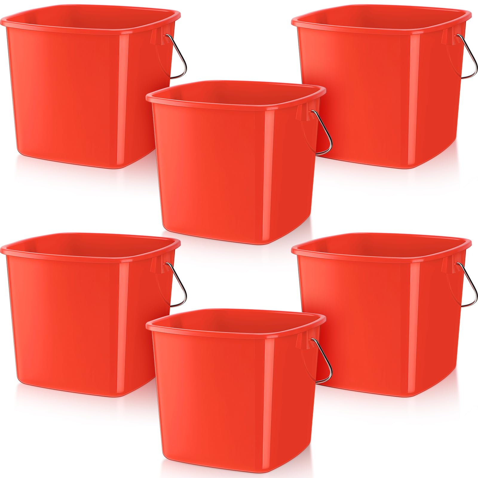 Zhehao 6 Pcs 3 Quart Cleaning Bucket Small Red Detergent Square Bucket Sanitizing Plastic Bucket with Handles Square Buckets Cleaning Bucket for Home, Offices, School, Commercial Use, Food Service