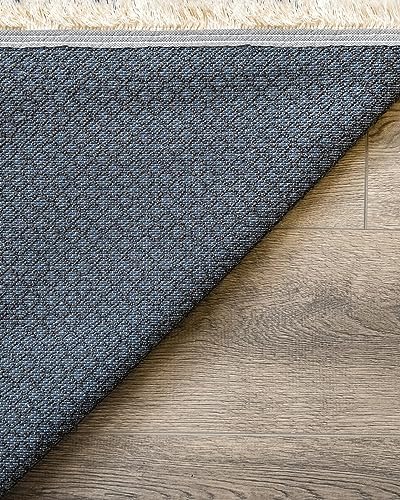 BESPOKY 2'7" x 13'1" - 80 x 400 Cm Jamshedpur Grey Framed Cotton Machine Washable Non Slip Living Room Bedroom Nursery Hallway Indoor Outdoor Area Rug