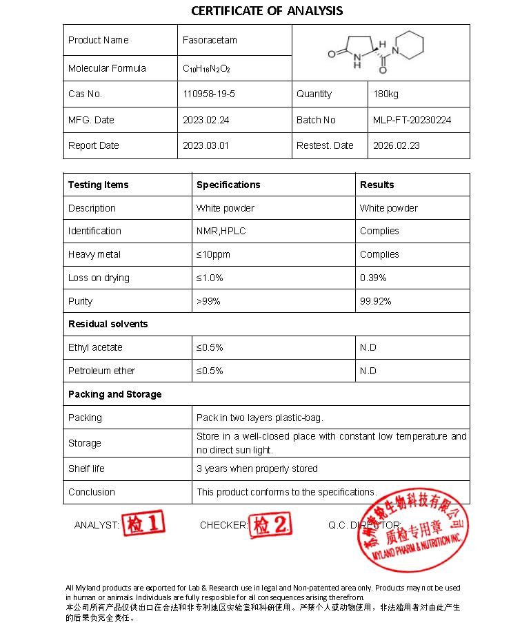 Akersunder Fasoracetam Powder, Purity 99+%, 25 Grams, 100mg Scoop Inside