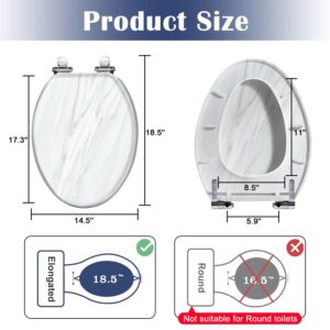 Elongated Toilet Seat Marble wall white pattern gray ink graphic abstract light elegant Resin Toilet Seat Quietly Slow Close with Quick-Release Hinges Toilet Seat with Cover Easy to Clean Install