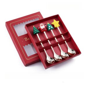 christmas coffee spoons coffee stirrers cake spoon premium stainless steel ice tea spoons, ice cream spoon, cocktail stirring spoons set of 4（silver colorr）