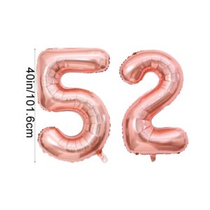 YFHVJTKO 40 Inch Number 52 Foil Balloons 52th Celebration Decorations for Happy 52th Birthday Party Wedding Bridal Shower Engagement Photo Shoot Anniversary Decoration, Number 52 Rose Gold Balloon