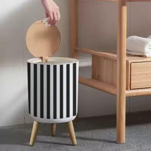 LGCZNWDFHTZ Small Trash Can with Lid for Bathroom Kitchen Office Diaper Black White Stripes Bedroom Garbage Trash Bin Dog Proof Waste Basket Cute Decorative