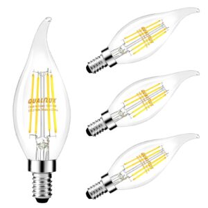 qualilux dusk to dawn candelabra light bulbs outdoor, 40w equivalent, soft white, 4w 450lm, auto on/off, ca11 led light sensing bulb, candle flame tip, vintage edison e12 base, 4-pack, hq-h035