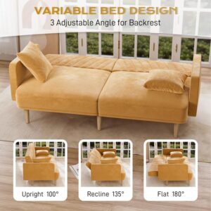 DAMAIFROM Velvet Futon Sofa Bed Set of 2, Mid Century Modern Loveseat Sofa, Convertible Sleeper Sofa Couch with Split Backrest, 75" Futon Couch for Living Room Small Spaces (Ginger