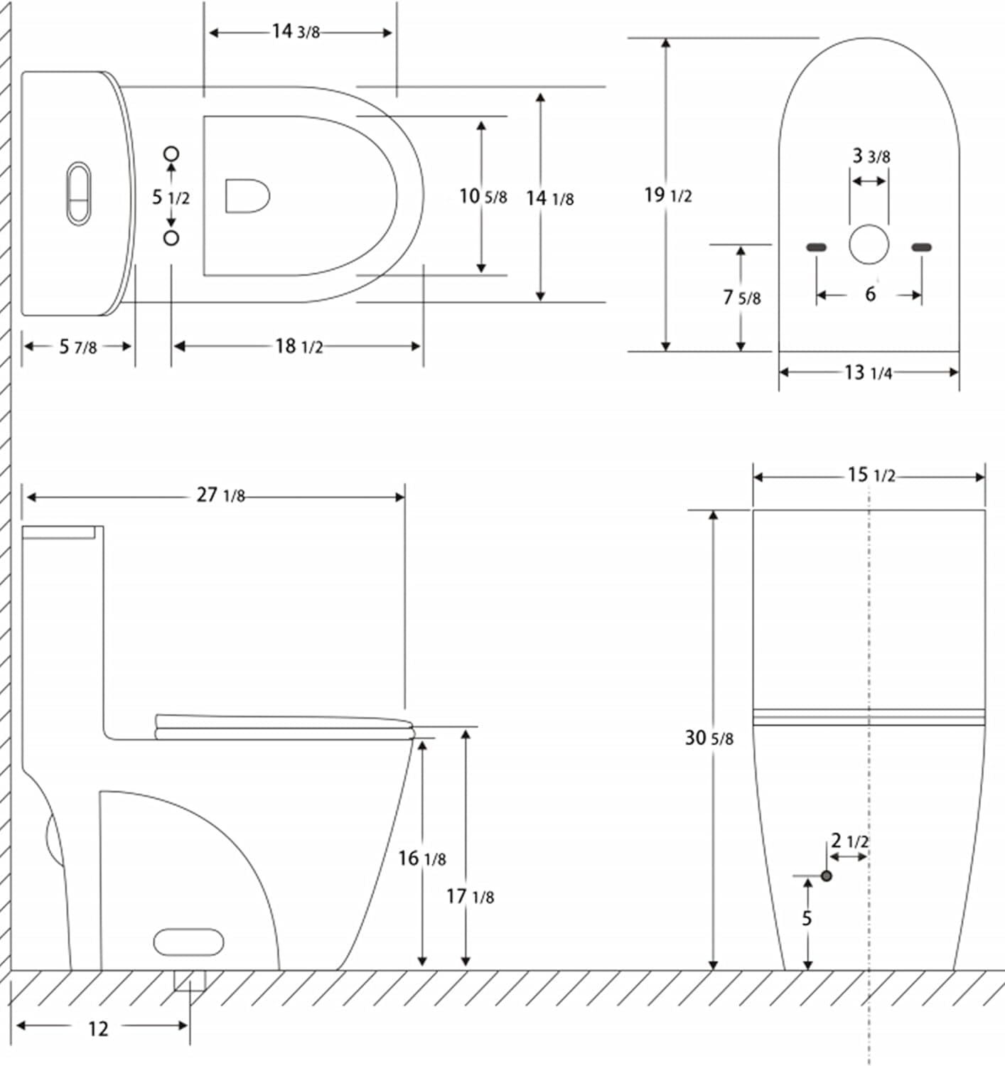 Modern Bidet Toilet Seat, One Piece Toilet with Comfort Chair Seat For Bathroom, Elongated Toilet with Soft-Close Seat, Toilet Bidet, Dual-Flush Functionality, Hotel (Black+New)