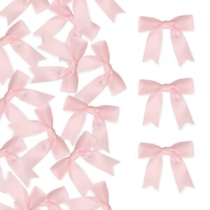 meseey 100 pcs pastel pink satin ribbon bows with twist tie 2.5 inch pretied premade colored craft bows for gift wrapping basket wedding baby shower brithday party (pink)