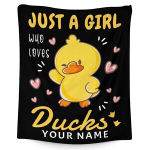 personalized duck throw blanket - soft, fuzzy & warm - 40x50 inches small blanket for couch, sofa - black cute throw gift for girls, boys