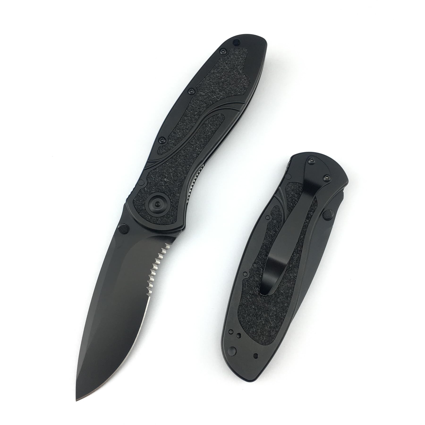 7.8 Inch Black Blur Pocket Knife, Assisted Opening Folding Knife with Thumd Stud, 8Cr13Mov Steel Blade Aluminum Handle, Serrated Pocket Knife with Pocketclip for EDC