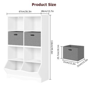 BOTLOG White Toy Storage Organizer, Children Bookcase and Bookshelf with 2 Bins and Cubbies, Toddler 8 Cubby Toy Storage Cabinet for Boys Girls, Kids Room, Playroom, White