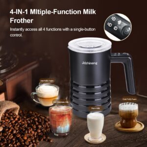 jdzhineng Electric Milk Frother and Steamer, 4-in-1 Milk Frother Electric Hot and Cold Foam Maker with 350ML/11.8OZ Milk Steamer, Automatic Milk Frother for Coffee, Latte, Hot Chocolate Milk, Black