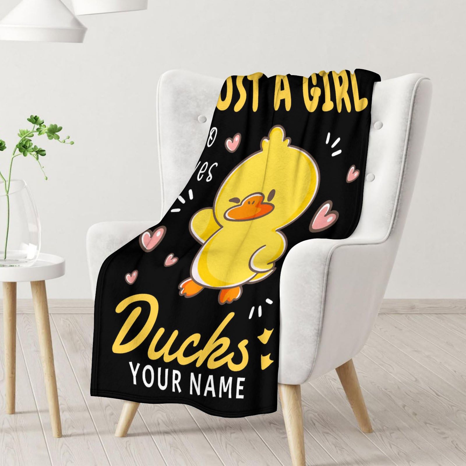 Personalized Duck Throw Blanket - Soft, Fuzzy & Warm - 40x50 Inches Small Blanket for Couch, Sofa - Black Cute Throw Gift for Girls, Boys