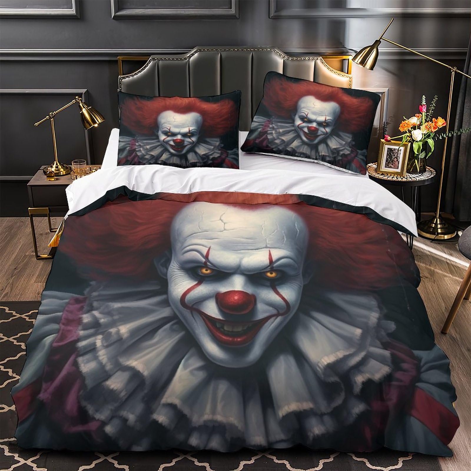 BYTUGI Clown Comforter Covers 3D Printed Duvet Cover Quilt Cover Bedding Set 3 Pieces with Pillowcases Microfiber for Childrens and Adults with Zipper Closure Twin（173x218cm）