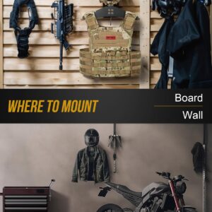 OneTigris Motorcycle Helmet Holder Wall Mount, Tactical Gear Holder with Helmet Stand and Plate Carrier Hanger, Solid Wood Wall Rack Organizer & Display for Police, Football, Cycling Gear