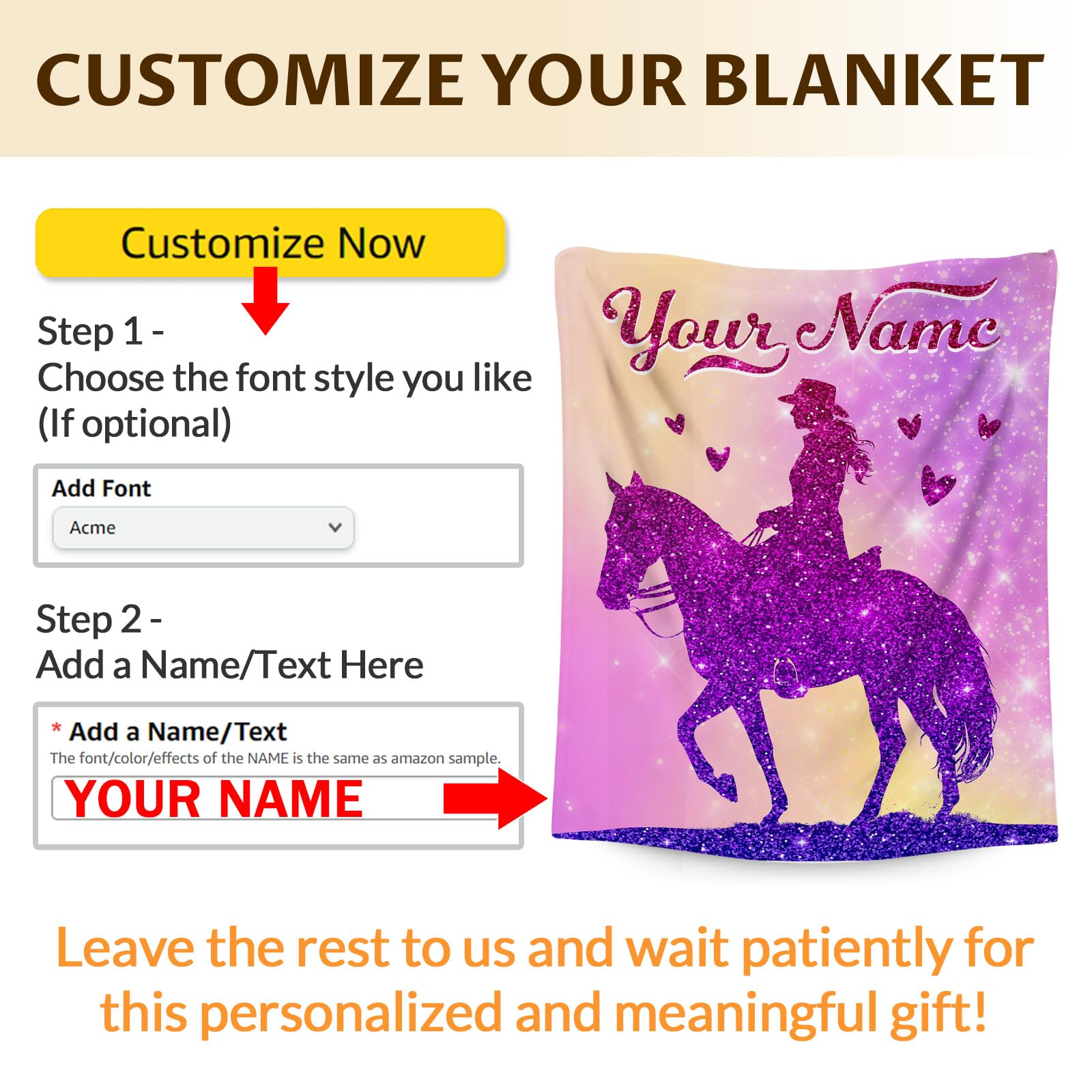 FLEXIMX Personalized Throw Blanket Gifts with Name, Horse Throw Blanket for Kids Girls Women Horse Lovers, Custom 60x50 Inches Pink Blankets Decor for Couch Sofa Bed