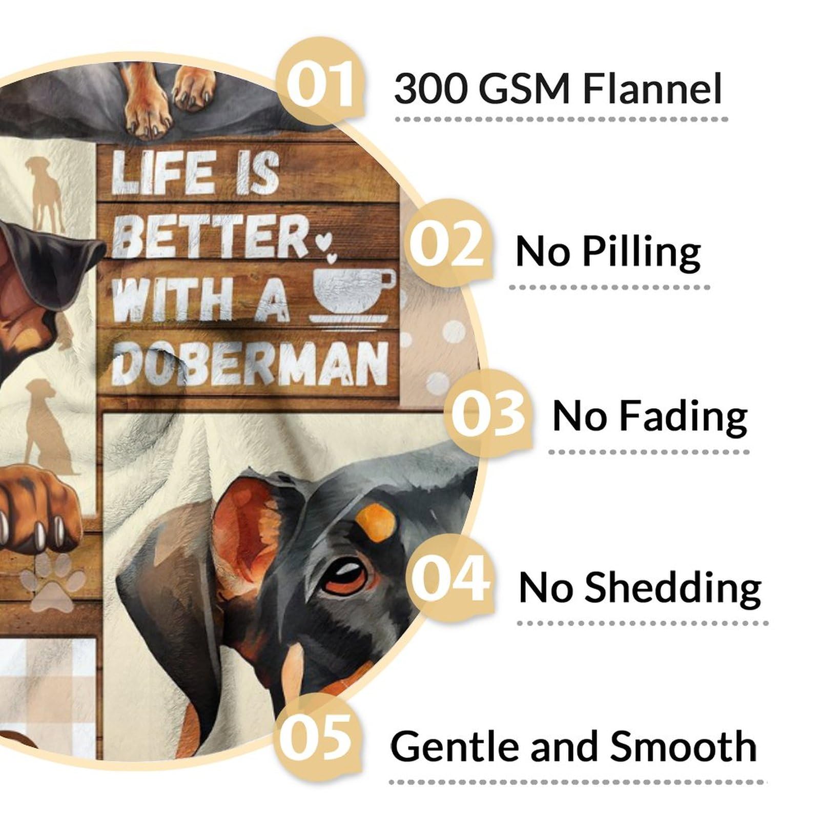 Custom Doberman Blanket Gifts with Name - 60x80 Inches Collage Dog Throw Blanket for Adults, Kids Boys & Girls - Colorful Soft Fuzzy Blankets for Couch, Sofa & Bed