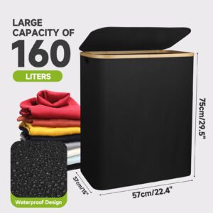 Zomhusea Laundry Hamper with Lid, 42 Gal (160L) Extra Large Laundry Sorter 3 Sections with 3 Laundry Bags, Collapsible Laundry Baskets, Portable Clothes Hampers Organizer for Laundry, Bedroom, Dorm