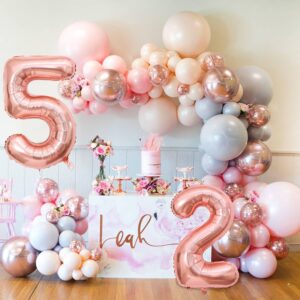 YFHVJTKO 40 Inch Number 52 Foil Balloons 52th Celebration Decorations for Happy 52th Birthday Party Wedding Bridal Shower Engagement Photo Shoot Anniversary Decoration, Number 52 Rose Gold Balloon