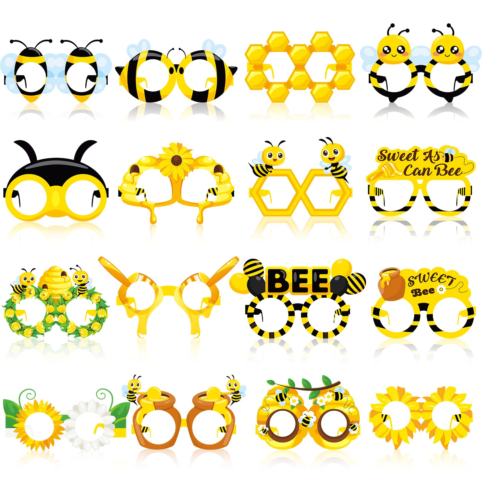 Threan 32 Pieces Bee Party Supplies Bulk Bee Glasses Honeycomb Sunflower Paper Eyeglasses for Summer Bee Flower Birthday Party Baby Shower Costume Photo Booth Props Decorations Supplies