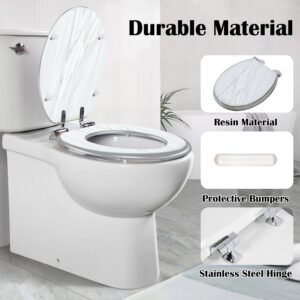 Elongated Toilet Seat Marble wall white pattern gray ink graphic abstract light elegant Resin Toilet Seat Quietly Slow Close with Quick-Release Hinges Toilet Seat with Cover Easy to Clean Install