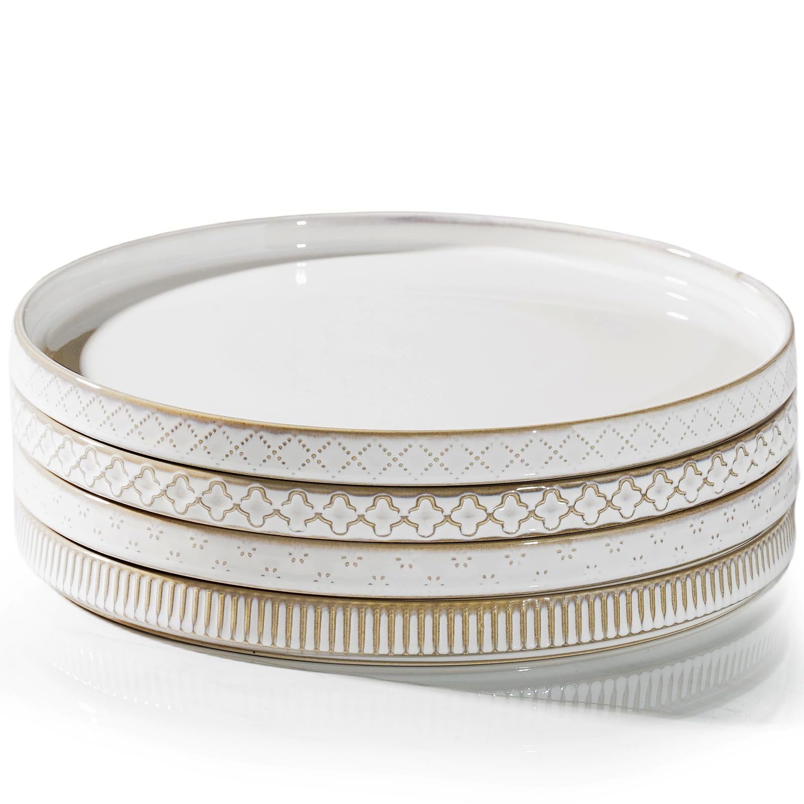 getstar 10.5” Ceramic Dinner Plates, Set of 4, Microwave & Dishwasher Safe, Salad Pasta Deep Plates with Embossments Set of 4