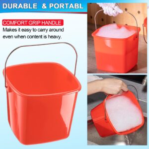 Zhehao 6 Pcs 3 Quart Cleaning Bucket Small Red Detergent Square Bucket Sanitizing Plastic Bucket with Handles Square Buckets Cleaning Bucket for Home, Offices, School, Commercial Use, Food Service