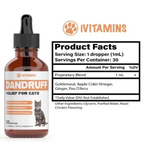 Cat Dandruff Treatment | Naturally Supports a Health Skin & Coat Health | Omega 3 for Cats | Cat Itchy Skin Relief | Allergy Relief for Cats | Cat Itchy Skin Relief | 1 fl oz