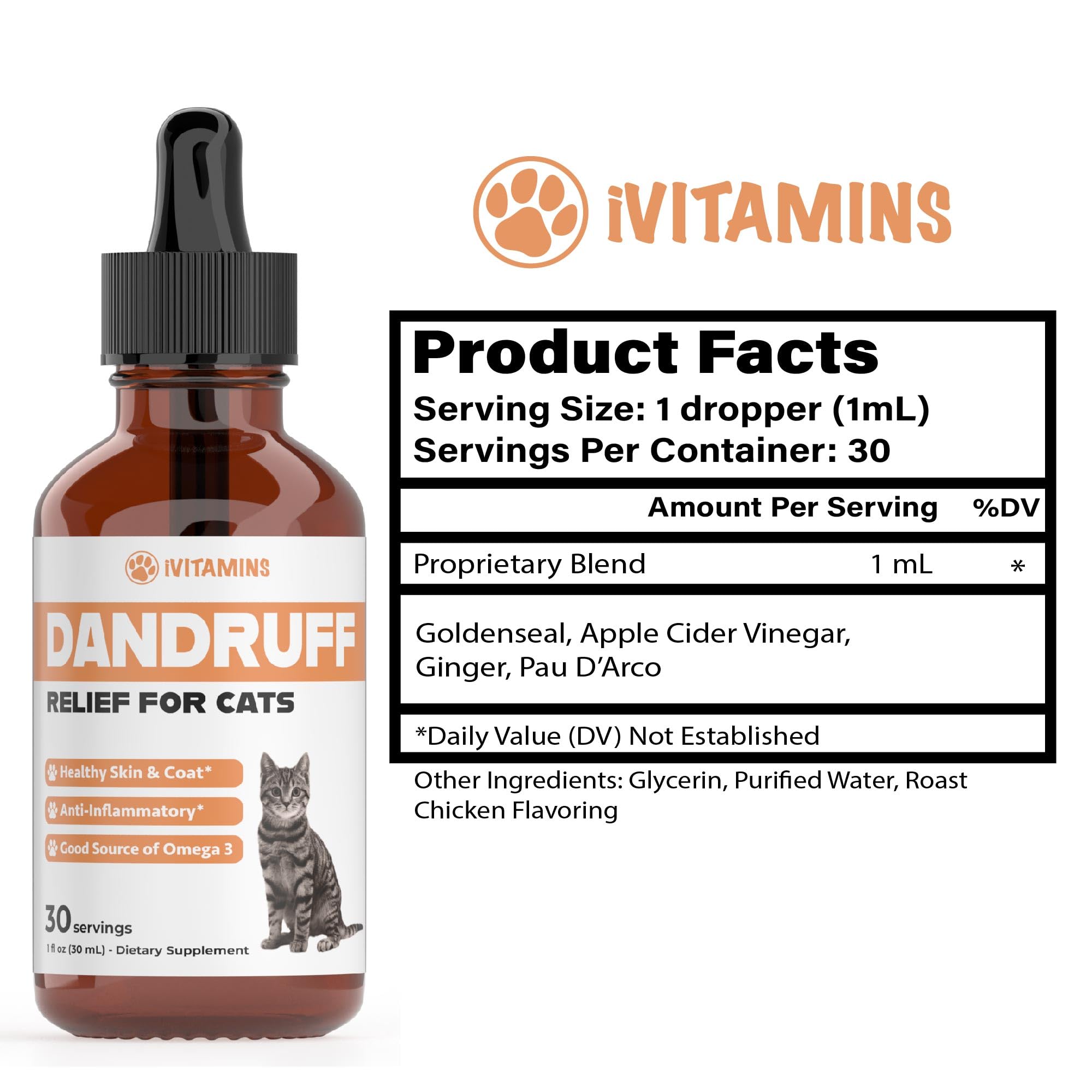 Cat Dandruff Treatment | Naturally Supports a Health Skin & Coat Health | Omega 3 for Cats | Cat Itchy Skin Relief | Allergy Relief for Cats | Cat Itchy Skin Relief | 1 fl oz