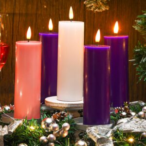 vihose 5 pcs 6'' advent candles purple pink white flameless led pillar candle set centerpiece wreath accessories home decor seasonal church supplies for xmas advent wreath