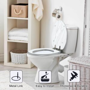 Elongated Toilet Seat Marble wall white pattern gray ink graphic abstract light elegant Resin Toilet Seat Quietly Slow Close with Quick-Release Hinges Toilet Seat with Cover Easy to Clean Install