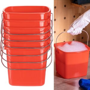 Zhehao 6 Pcs 3 Quart Cleaning Bucket Small Red Detergent Square Bucket Sanitizing Plastic Bucket with Handles Square Buckets Cleaning Bucket for Home, Offices, School, Commercial Use, Food Service