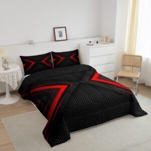 Geometric Comforter Set,Red and Black Bedding Set for Kids Girls Women,Adults Modern Hexagon Comforter,Fashion Quilted Duvet Set Bedroom Collection Twin Size 2Pcs