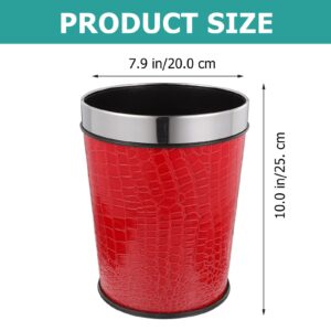 Cabilock Round Waste Basket Small Classic PU Leather Trash Can Garbage Can Open Top Wastebasket Bin for Home Office Laundry Room Living Room Bathroom Office Red