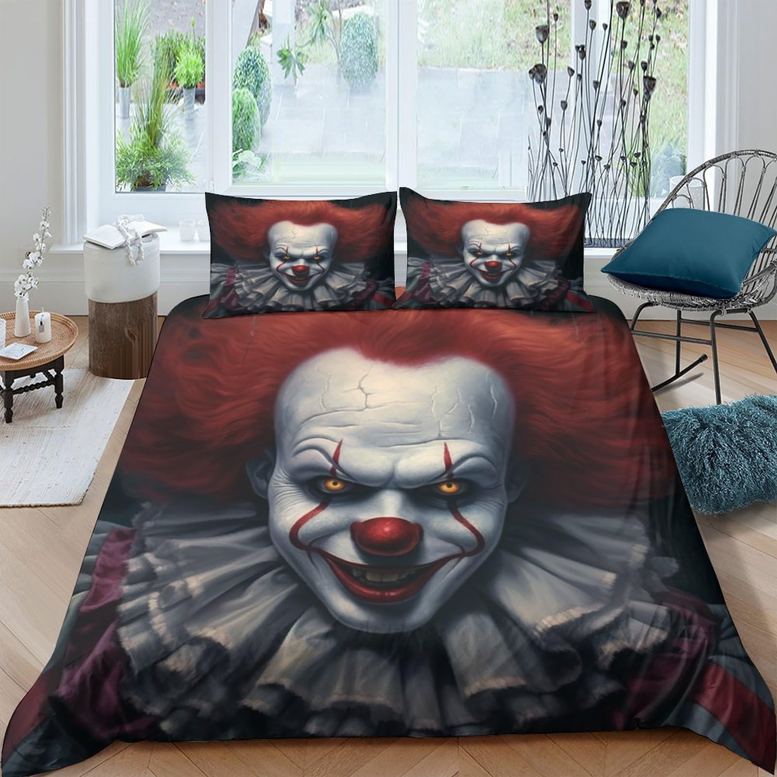 BYTUGI Clown Comforter Covers 3D Printed Duvet Cover Quilt Cover Bedding Set 3 Pieces with Pillowcases Microfiber for Childrens and Adults with Zipper Closure Twin（173x218cm）