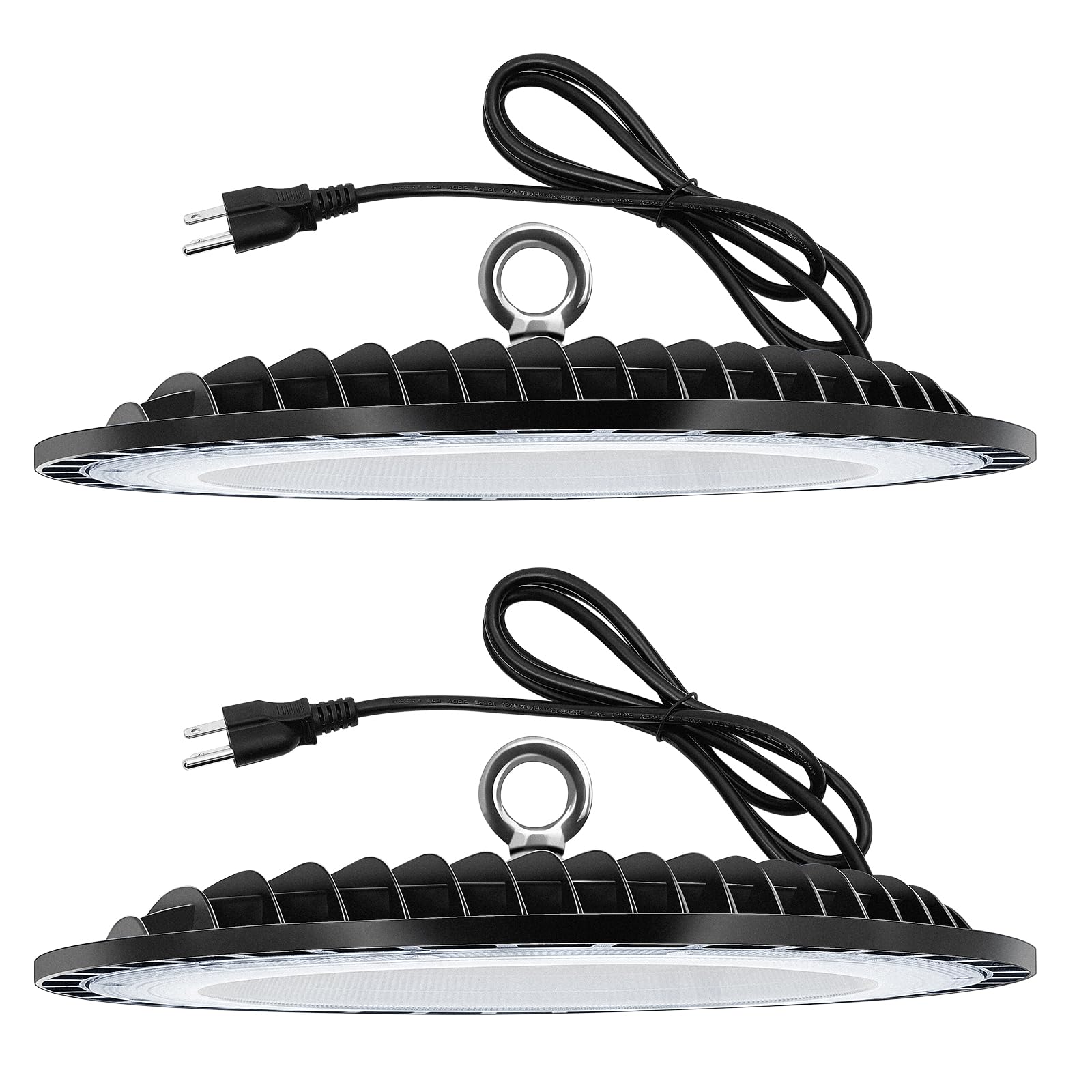 Retisee 2 Pieces 150W UFO LED High Bay Light, 120V Waterproof Commercial Bay Lighting, 6000-6500K Daylight 16500LM with Power Cord, Hanging Shop Light Fixtures for Workshop Garage Factory Warehouse