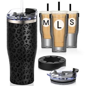 universal iced coffee sleeve - insulated double wall reusable stainless steel holder sleeves insulator for cold drinks fits starbucks dunkin donuts dutch bros small medium large cups (black leopard)