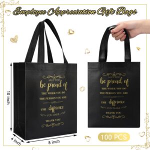 Paterr 100 Pcs Employee Appreciation Gift Bags 10 x 8 x 4'' Non Woven Thank You Gifts Bags Bulk Inspirational Gift Bags with Handle May You Be Proud Gift Bags for Colleague Teacher Doctor(Black)