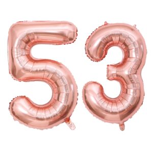 yfhvjtko 40 inch number 53 foil balloons 53th celebration decorations for happy 53th birthday party wedding bridal shower engagement photo shoot anniversary decoration, number 53 rose gold balloon