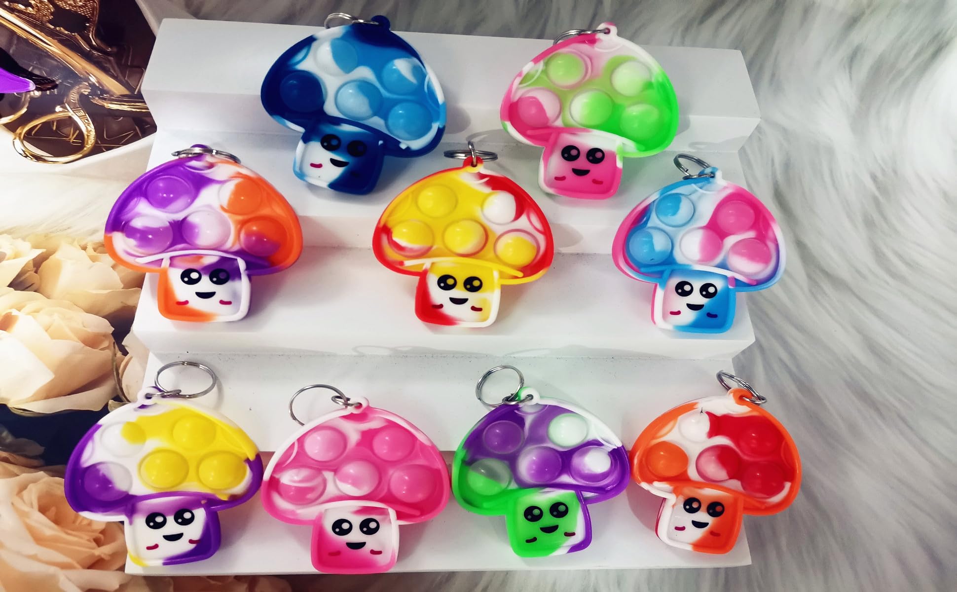 30 Packs Mini Backpack Pop Fidget Bubble Toys, Bulk Mushroom Classroom Students Prizes Birthday Party Favors Gifts