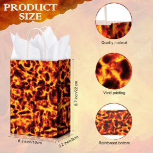 24 Pack Lava Paper Bags Lava Party Supplies, Volcano Birthday Fire Party Gift Kraft Bags, Dragon Dinosaur Theme Party Bags for Lava Floor Game Lava Theme Party with Handles, 8.7 x 6.3 x 3.2 inches