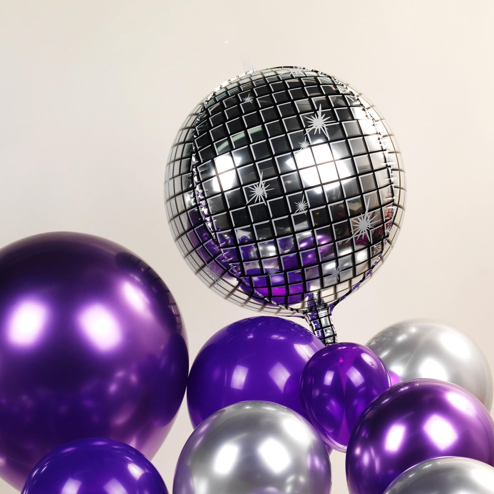 yeewaka chrome purple silver disco balloon garland arch kit 120pcs dark purple & metallic purple balloons with disco ball star balloons for birthday 2024 New year eve prom party decorations