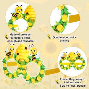 Threan 32 Pieces Bee Party Supplies Bulk Bee Glasses Honeycomb Sunflower Paper Eyeglasses for Summer Bee Flower Birthday Party Baby Shower Costume Photo Booth Props Decorations Supplies