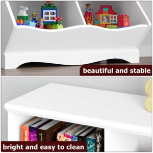 BOTLOG White Toy Storage Organizer, Children Bookcase and Bookshelf with 2 Bins and Cubbies, Toddler 8 Cubby Toy Storage Cabinet for Boys Girls, Kids Room, Playroom, White