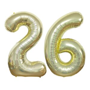 yfhvjtko 40 inch number 26 foil balloons 26 celebration decorations for happy 26th birthday party wedding bridal shower engagement photo shoot anniversary decoration, number 26 champagne gold balloon